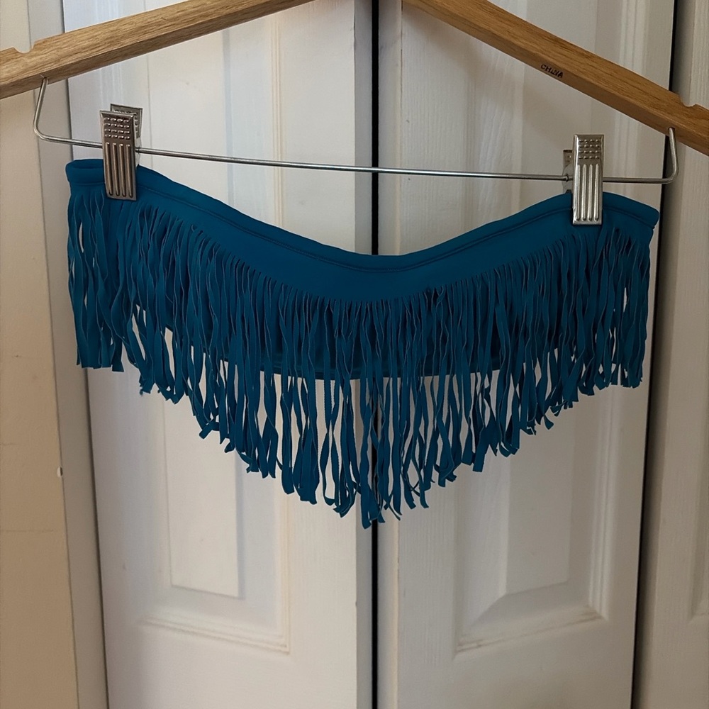 Turquoise Fringe Bandeau Bikini Top, size S